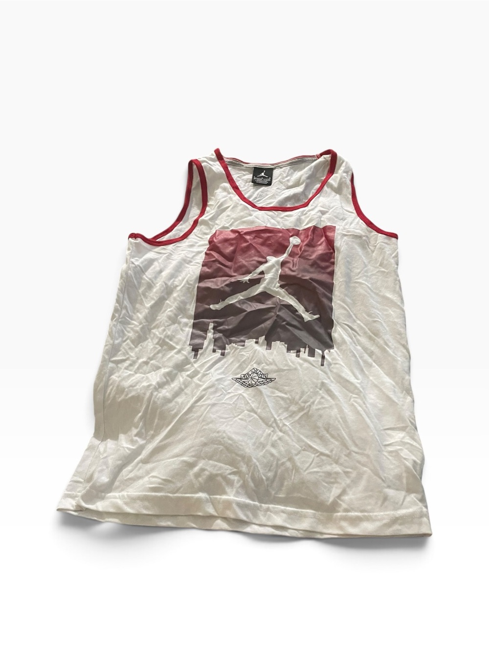 Jordan White Tank Top with Red Trim and Jumpman Graphic boys size large